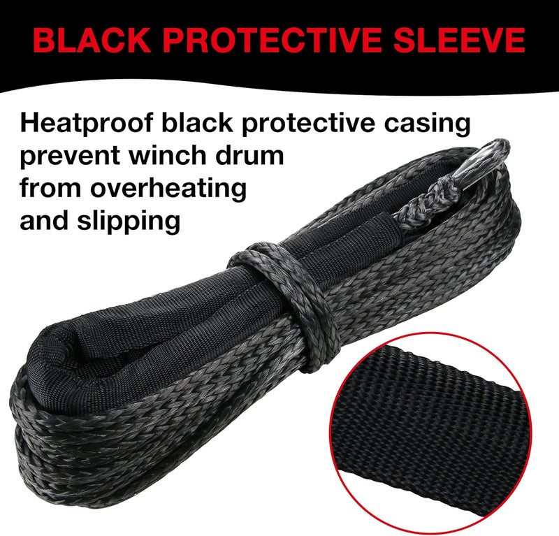 WROUGH 3/16" Synthetic Winch Rope, 3/16 in x 50 Ft 8500LBs Strength ATV Winch Rope Line with Protecting Sleeve and Thimble, Suitable for ATV, SUV, Vehicle (Black) - Image 5
