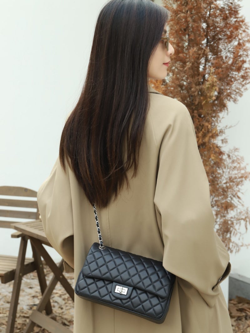 Bag Women'S All-Match Chain Small Square Bag Genuine Leather Women'S Bag High-End Light Luxury Small Chanel Style Rhombic Bag Tote Bag - Image 4
