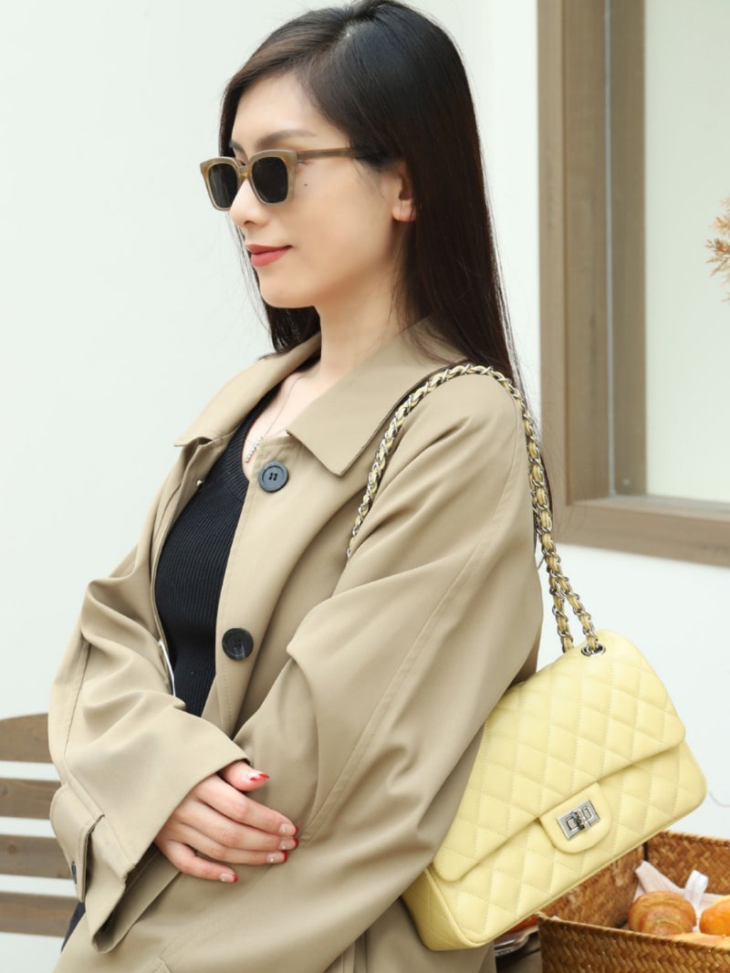 Bag Women'S All-Match Chain Small Square Bag Genuine Leather Women'S Bag High-End Light Luxury Small Chanel Style Rhombic Bag Tote Bag - Image 3