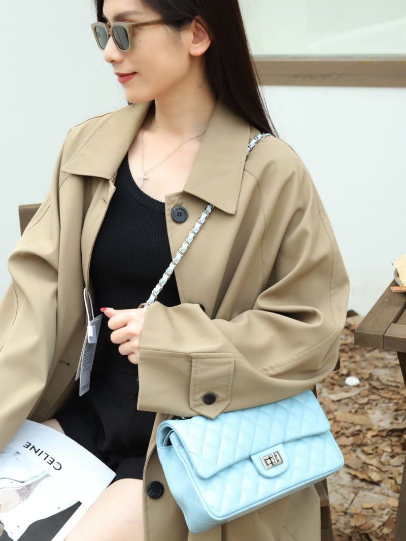 Bag Women'S All-Match Chain Small Square Bag Genuine Leather Women'S Bag High-End Light Luxury Small Chanel Style Rhombic Bag Tote Bag - Image 5