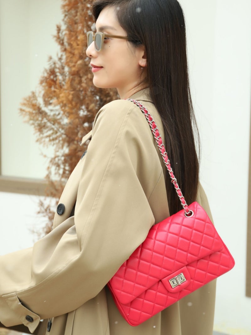 Bag Women'S All-Match Chain Small Square Bag Genuine Leather Women'S Bag High-End Light Luxury Small Chanel Style Rhombic Bag Tote Bag - Image 2