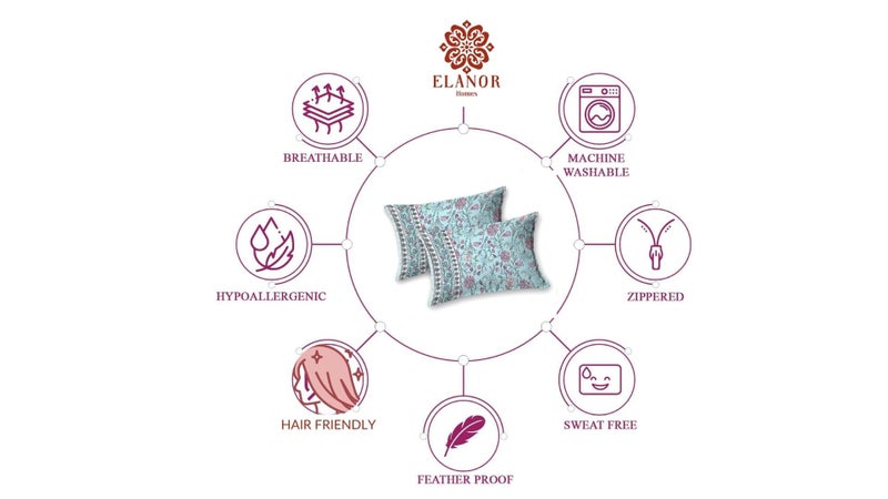 ElanorHomes 180 TC Pure Cotton Pillow Covers Set of 2, Bedroom Pillows with Zip Closure, Soft Smooth Cool Breathable Pillowcases for Home (27x18 inch) (Aqua Glow) - Image 5