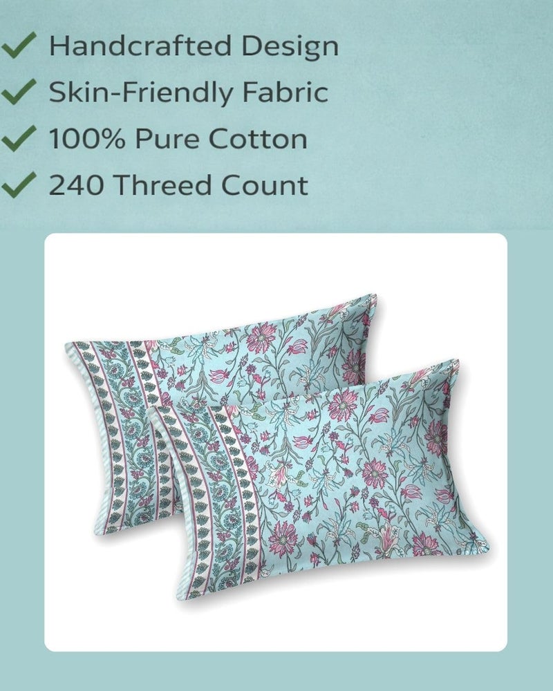 ElanorHomes 180 TC Pure Cotton Pillow Covers Set of 2, Bedroom Pillows with Zip Closure, Soft Smooth Cool Breathable Pillowcases for Home (27x18 inch) (Aqua Glow) - Image 3