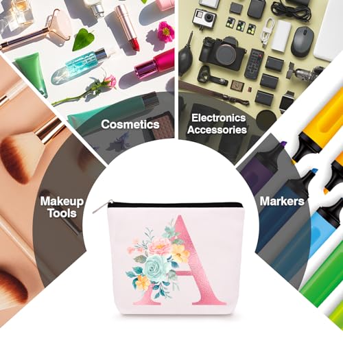 Lingdeer Personalized Makeup Bag with Initial Keychain, Custom Initial Monogram Small Travel Cosmetic Toiletry Bag, Birthday Gifts for Women Bridesmaid Teacher (A) - Image 5