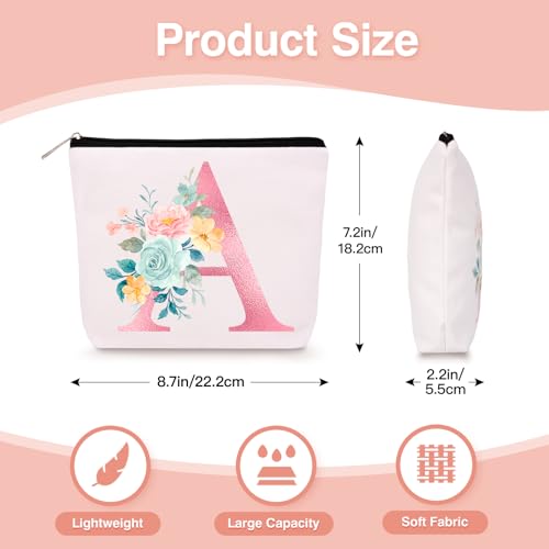 Lingdeer Personalized Makeup Bag with Initial Keychain, Custom Initial Monogram Small Travel Cosmetic Toiletry Bag, Birthday Gifts for Women Bridesmaid Teacher (A) - Image 3