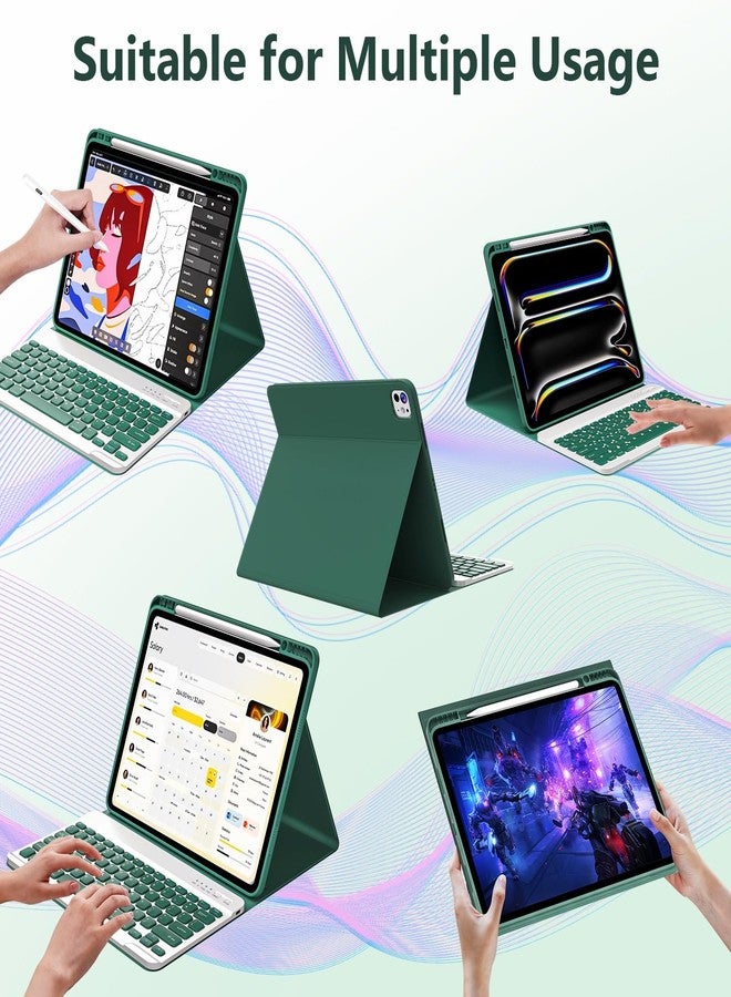 FUWANG Keyboard Case for iPad Pro 13 inch (M5/M4) 2025/2024, Magnetic Detachable Colorful Keys for iPad Pro 13 inch Case with Keyboard, Folio Case for iPad pro 13'' M5/M4 with Pencil Holder - Green - Image 5
