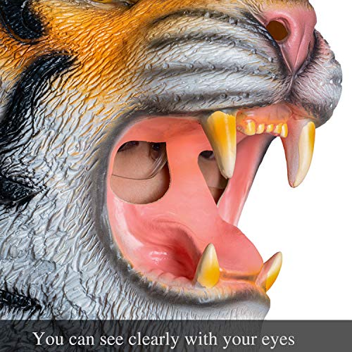 AQKILO Tiger Mask Wild Animal Latex Full Head Realistic Masks Fancy Dress for Halloween Carnival Costume Party - Image 3