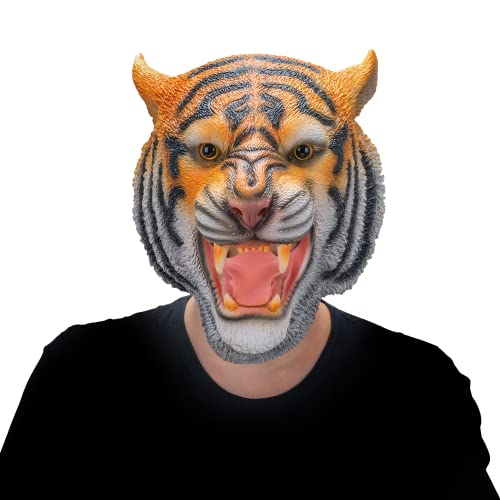 AQKILO Tiger Mask Wild Animal Latex Full Head Realistic Masks Fancy Dress for Halloween Carnival Costume Party - Image 1