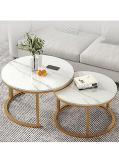 Organized Home Modern Nesting Coffee Table Set of 2  Wooden Side Table Minimalist Round Nesting Table Sturdy Steel Frame for Small Spaces Living Room Office Balcony  - Image 1
