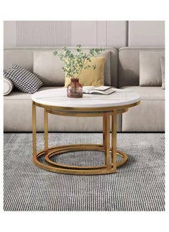 Organized Home Modern Nesting Coffee Table Set of 2  Wooden Side Table Minimalist Round Nesting Table Sturdy Steel Frame for Small Spaces Living Room Office Balcony  - Image 2