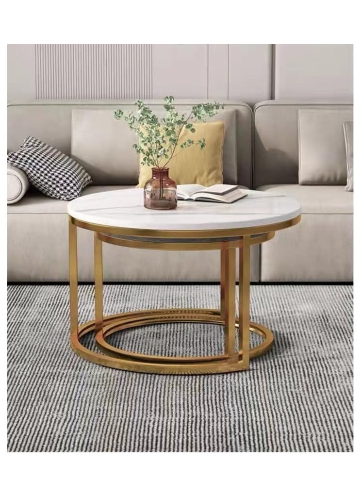 Organized Home Modern Nesting Coffee Table Set of 2  Wooden Side Table Minimalist Round Nesting Table Sturdy Steel Frame for Small Spaces Living Room Office Balcony  - Image 2