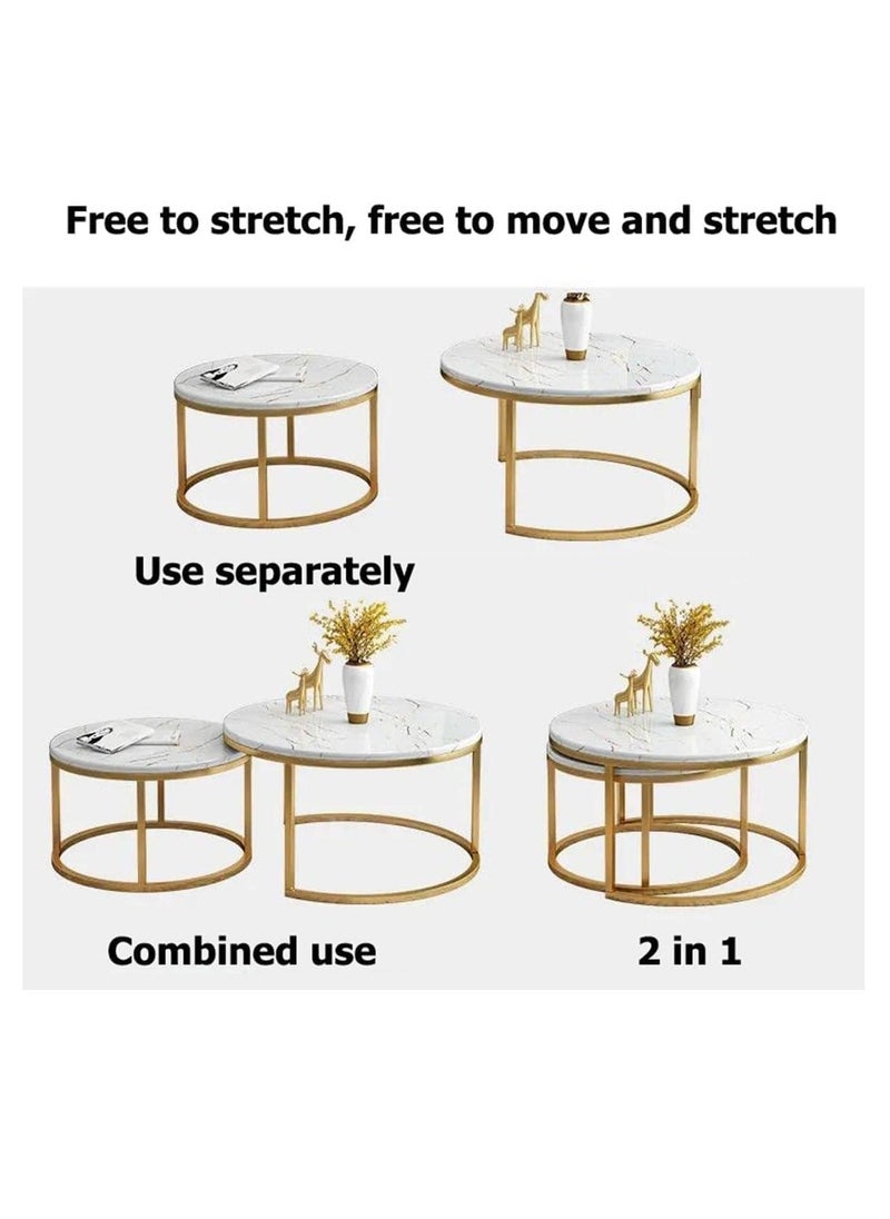 Organized Home Modern Nesting Coffee Table Set of 2  Wooden Side Table Minimalist Round Nesting Table Sturdy Steel Frame for Small Spaces Living Room Office Balcony  - Image 3