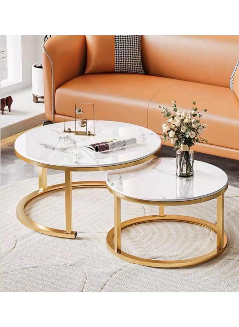 Modern Nesting Coffee Table Set of 2  Wooden Side Table Minimalist Round Nesting Table Sturdy Steel Frame for Small Spaces Living Room Office Balcony