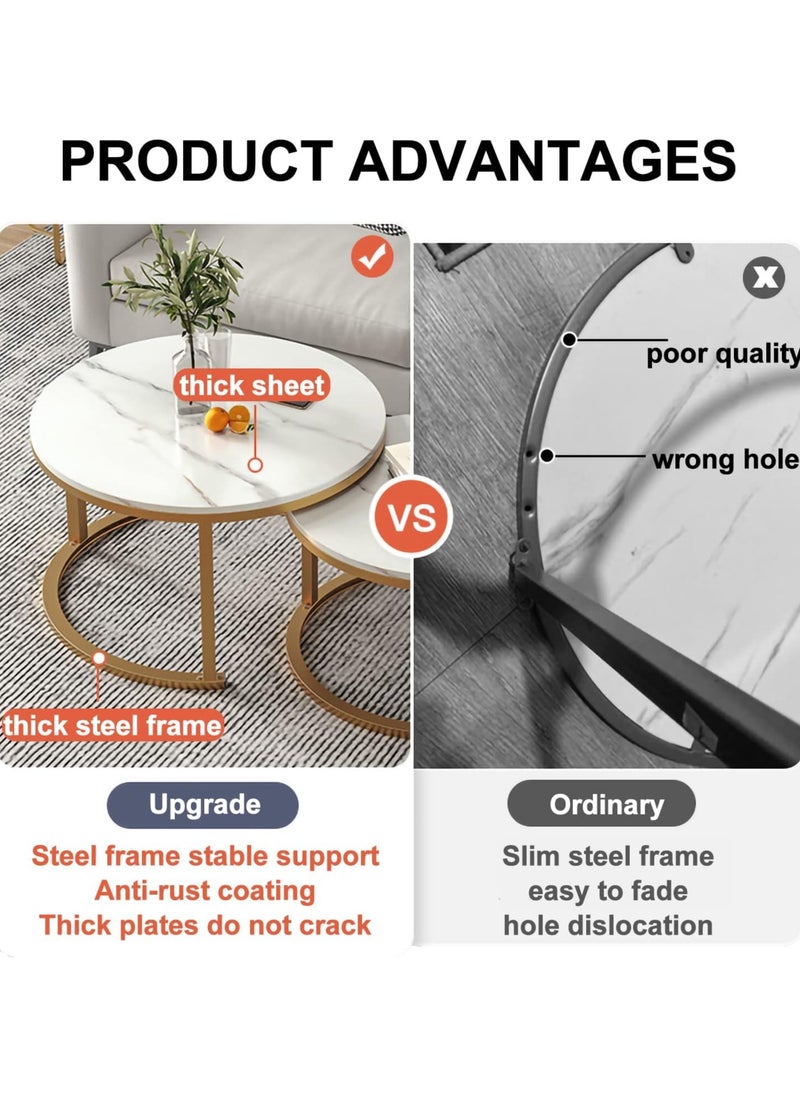 Organized Home Modern Nesting Coffee Table Set of 2  Wooden Side Table Minimalist Round Nesting Table Sturdy Steel Frame for Small Spaces Living Room Office Balcony  - Image 4