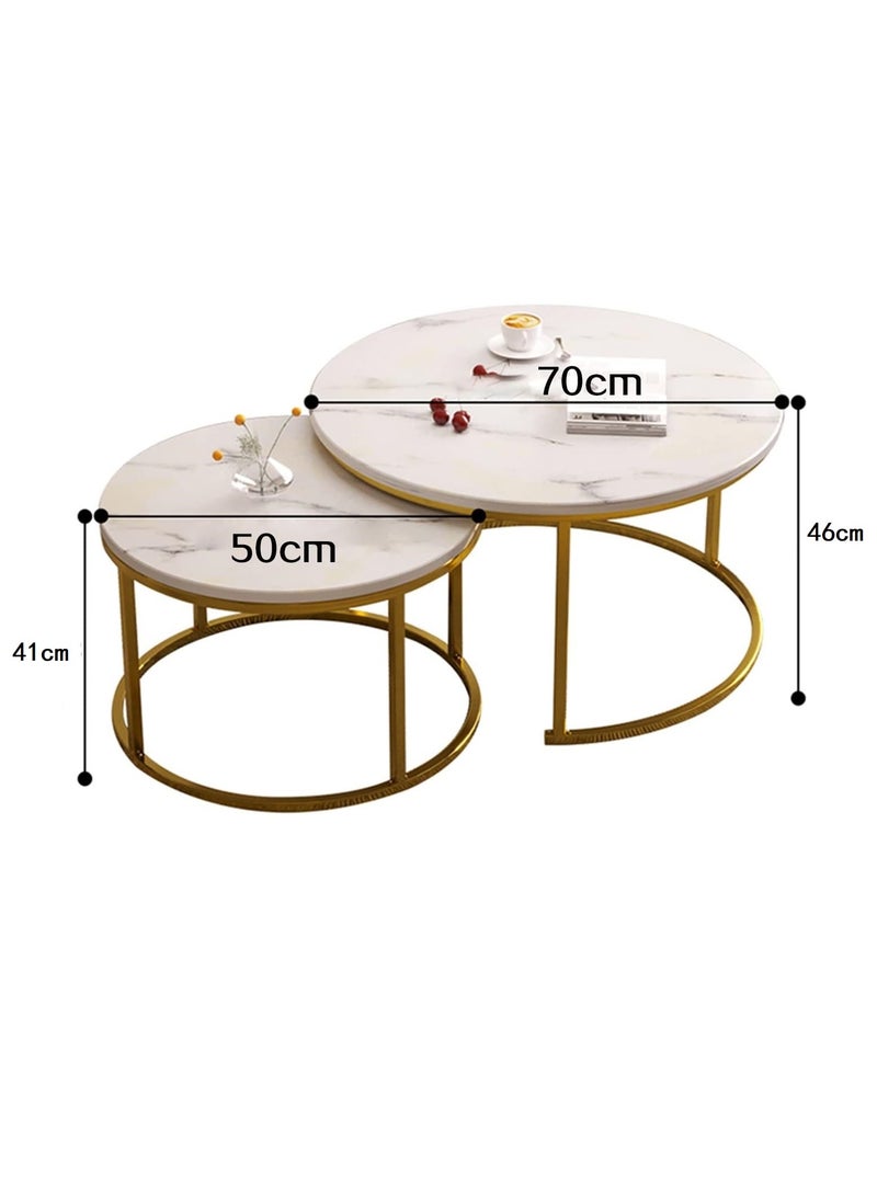 Modern Nesting Coffee Table Set of 2  Wooden Side Table Minimalist Round Nesting Table Sturdy Steel Frame for Small Spaces Living Room Office Balcony