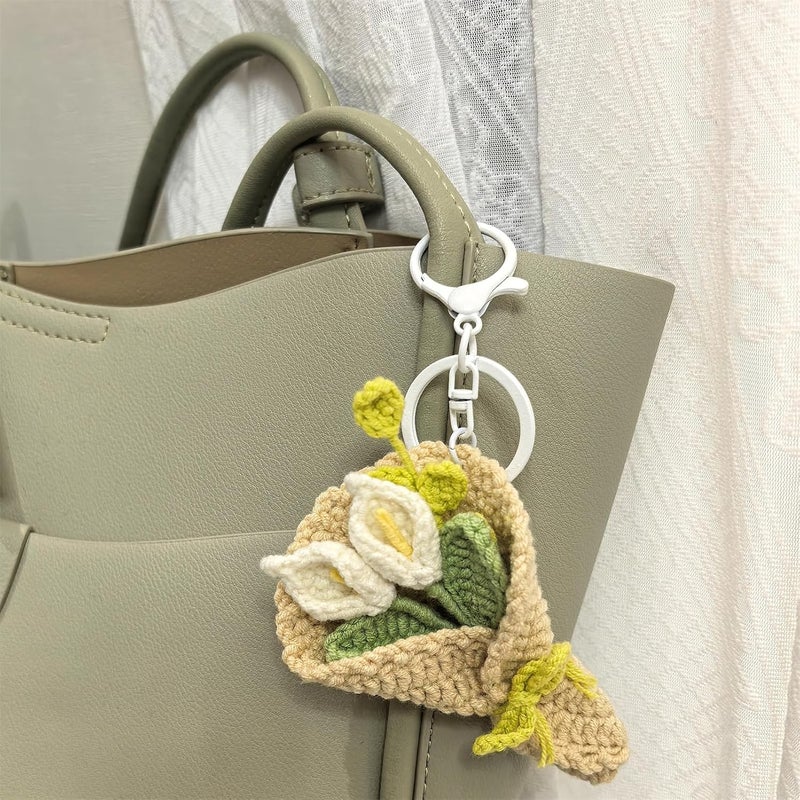 Mshion Handmade Crochet Flower Keychain, Cute Keychains for Women Girls Novelty Aesthetic Keychains Holiday Gifts - Image 2