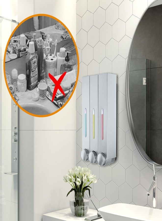 Gallipower Shower Soap Dispenser,3-Chamber 420ml Wall-Mounted Shower Shampoo Conditioner Dispenser and Organizer for Bathroom Kitchen Hotel,Distributor with Non-drilled Installation (Silver) - Image 3