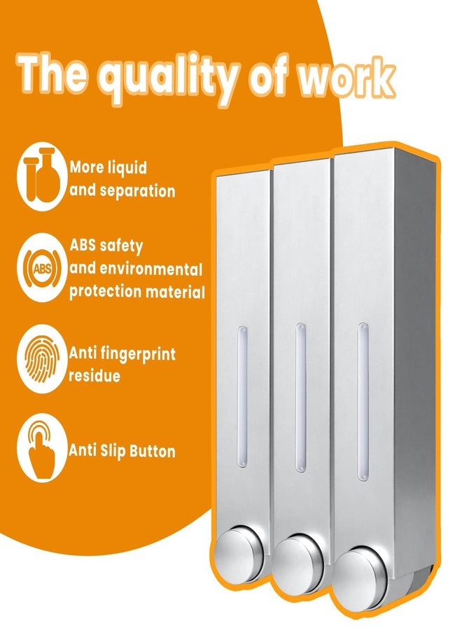 Gallipower Shower Soap Dispenser,3-Chamber 420ml Wall-Mounted Shower Shampoo Conditioner Dispenser and Organizer for Bathroom Kitchen Hotel,Distributor with Non-drilled Installation (Silver) - Image 5