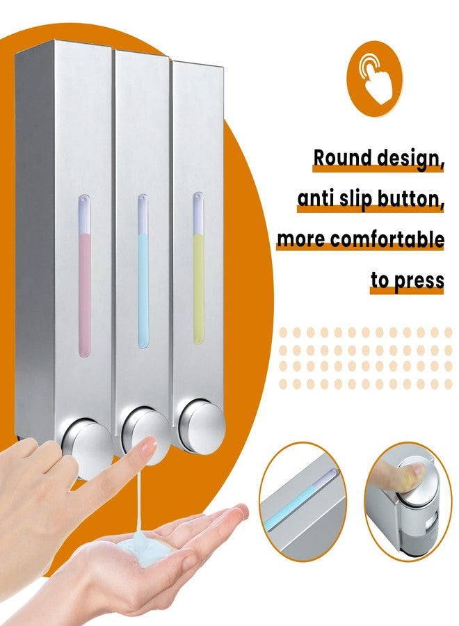 Gallipower Shower Soap Dispenser,3-Chamber 420ml Wall-Mounted Shower Shampoo Conditioner Dispenser and Organizer for Bathroom Kitchen Hotel,Distributor with Non-drilled Installation (Silver) - Image 4