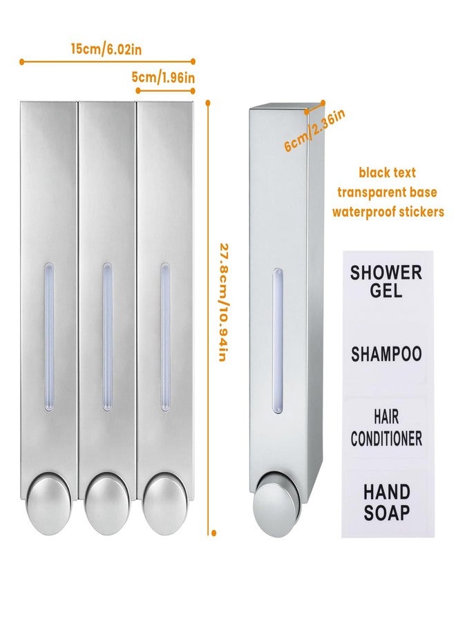 Gallipower Shower Soap Dispenser,3-Chamber 420ml Wall-Mounted Shower Shampoo Conditioner Dispenser and Organizer for Bathroom Kitchen Hotel,Distributor with Non-drilled Installation (Silver) - Image 2