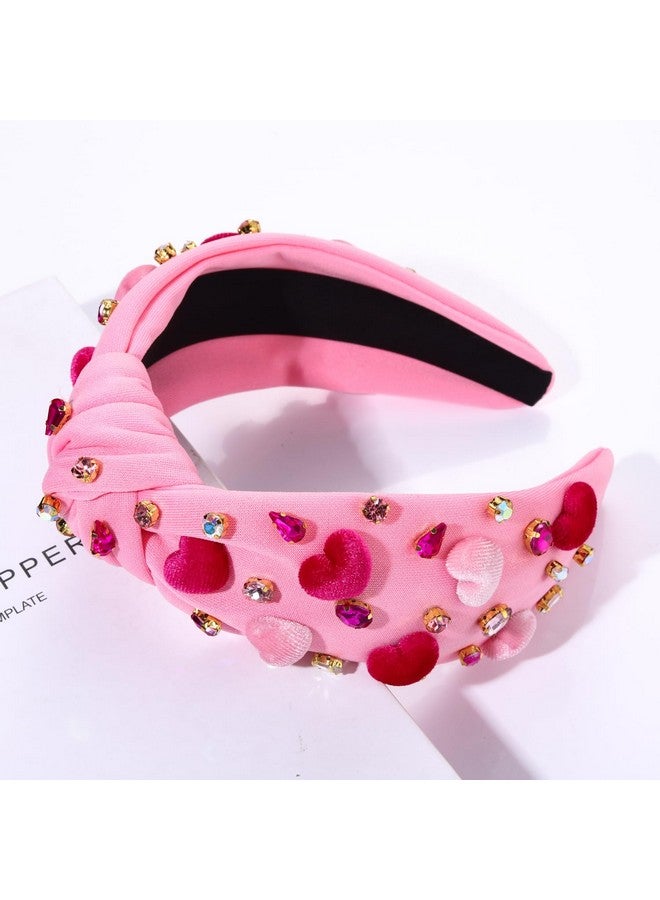 مولوك عصابة رأس عيد الحب للنساء من المخمل على شكل قلب وردي معقود بالكريستال ومرصعة بالجواهر، عصابة رأس واسعة أنيقة، إكسسوارات شعر عيد الحب وعيد الحب - Image 2