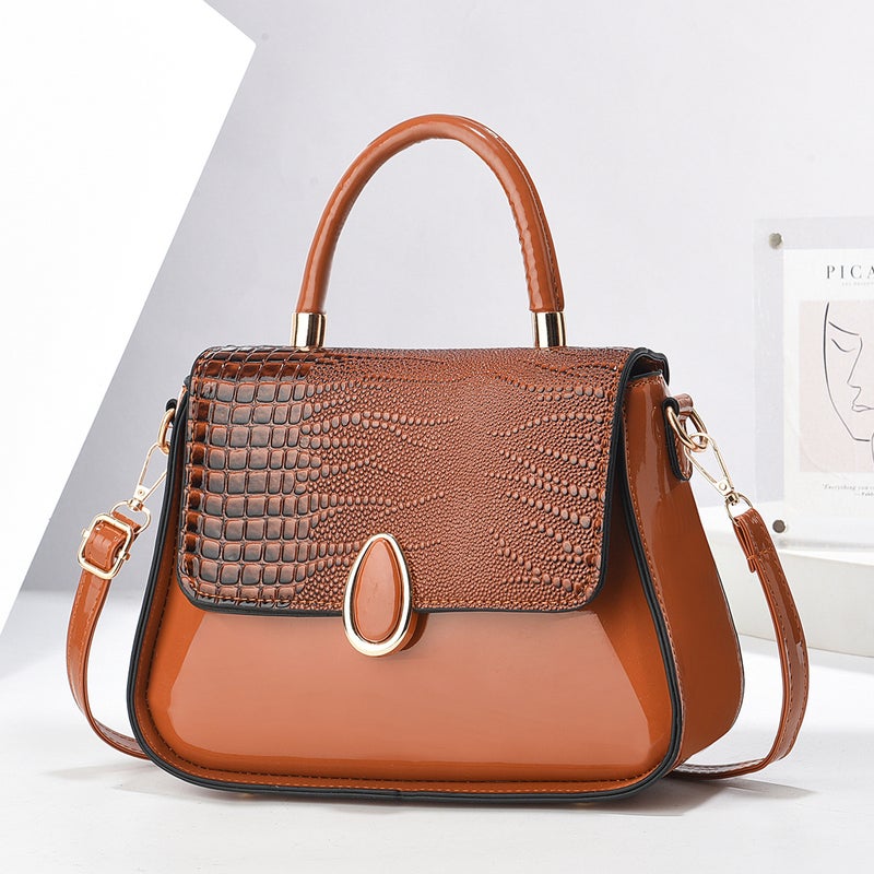 New Arrival Crocodile Pattern Fashionable Bright Leather Handbag High Color Value All-Match Shoulder Bag Simple Large Capacity Crossbody Bag - Image 1