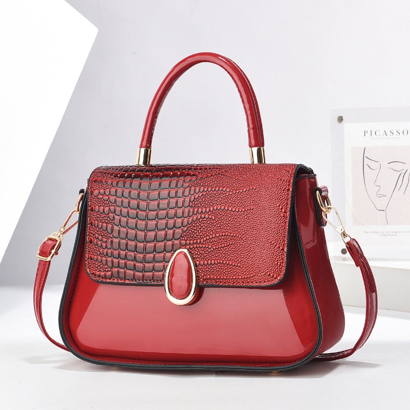 New Arrival Crocodile Pattern Fashionable Bright Leather Handbag High Color Value All-Match Shoulder Bag Simple Large Capacity Crossbody Bag - Image 4