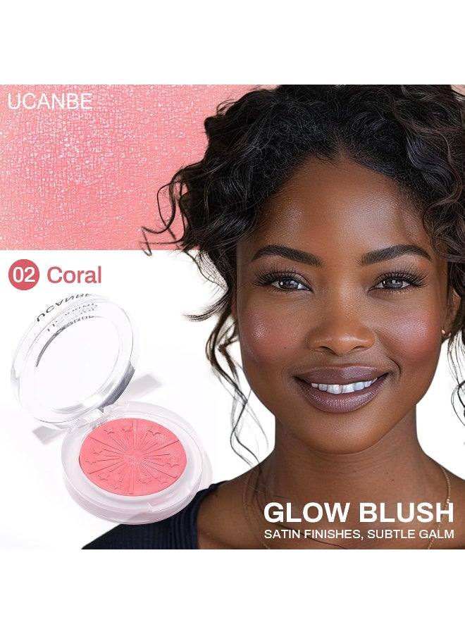 Ucanbe Baked Blush for Cheek, Glow Blushing Palette - Seamless Silky Blendable Powder Blush Makeup Palette, Delivering Long Last Natural Ruddy Complexion, 02 Coral - Image 2