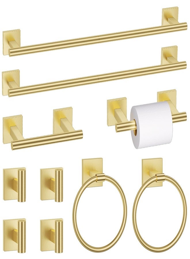 soaez 10 Pieces Brushed Gold Towel Bar Set, Double Dase Toilet Paper Holder Bathroom Hardware Set, 23.6 Inch Stainless Steel Towel Rack for Bathroom Wall Mounted - Image 1