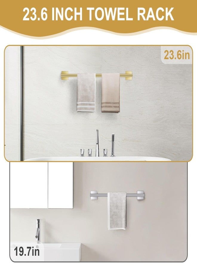 soaez 10 Pieces Brushed Gold Towel Bar Set, Double Dase Toilet Paper Holder Bathroom Hardware Set, 23.6 Inch Stainless Steel Towel Rack for Bathroom Wall Mounted - Image 2