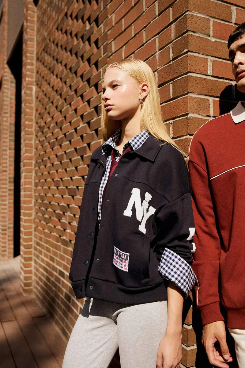 ديفاكتو Polo Collar Printed Bomber Jacket