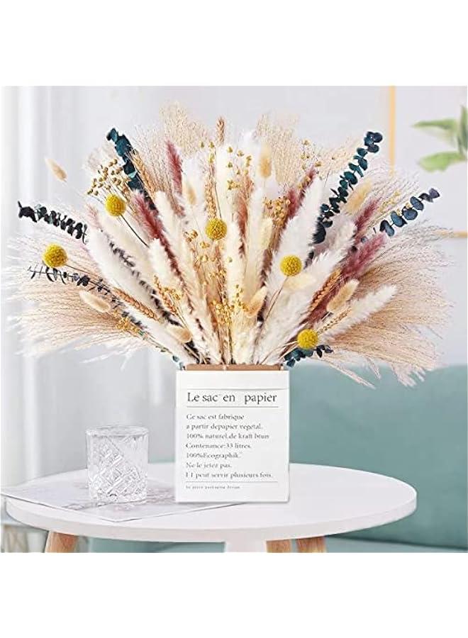 RYNX 100 Natural Pampas Reed Blend Bouquel  Box Longlasting dried flower bouquetEucalyptus Wedding Bohemian Flower Home Dining Table Office Decorating Country Farmhouse Party - Image 1