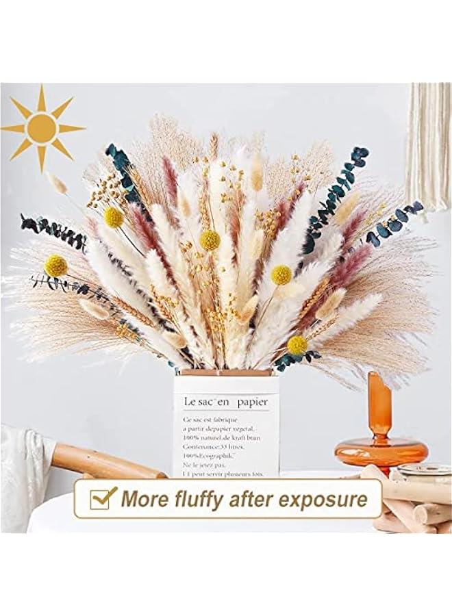 RYNX 100 Natural Pampas Reed Blend Bouquel  Box Longlasting dried flower bouquetEucalyptus Wedding Bohemian Flower Home Dining Table Office Decorating Country Farmhouse Party - Image 2