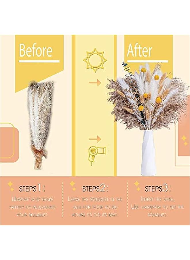 RYNX 100 Natural Pampas Reed Blend Bouquel  Box Longlasting dried flower bouquetEucalyptus Wedding Bohemian Flower Home Dining Table Office Decorating Country Farmhouse Party - Image 4