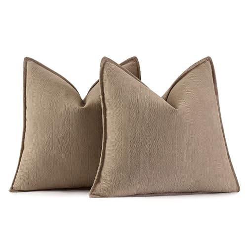 MIULEE Pack of 2 Coco Brown Decorative Pillow Covers 20x20 Inch Soft Chenille Luxurious Couch Throw Pillows Farmhouse Cushion Covers with Elegant Design for Sofa Bedroom Living Room Home Decor