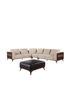 DANUBE HOME Tierra SectionalÂ  Pu Leather Corner Sofa With Stool I Modern Design 5 Pieces Sofa Set Comfortable Living Room Furniture - Beige/Orange/Black  - Image 1