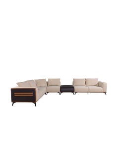 DANUBE HOME Tierra SectionalÂ  Pu Leather Corner Sofa With Stool I Modern Design 5 Pieces Sofa Set Comfortable Living Room Furniture - Beige/Orange/Black  - Image 4