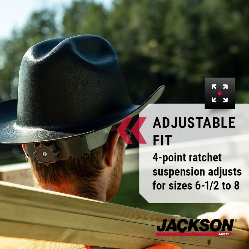 Jackson Safety خوذة جاكسون سيفتي كاوبوي - غير مهوّاة، حافة كاملة، خوذة أمان بتعليق 4 نقاط للرجال والنساء - متوافقة مع ANSI Z89.1 فئة E و OSHA - مصنوعة في الولايات المتحدة - Image 4
