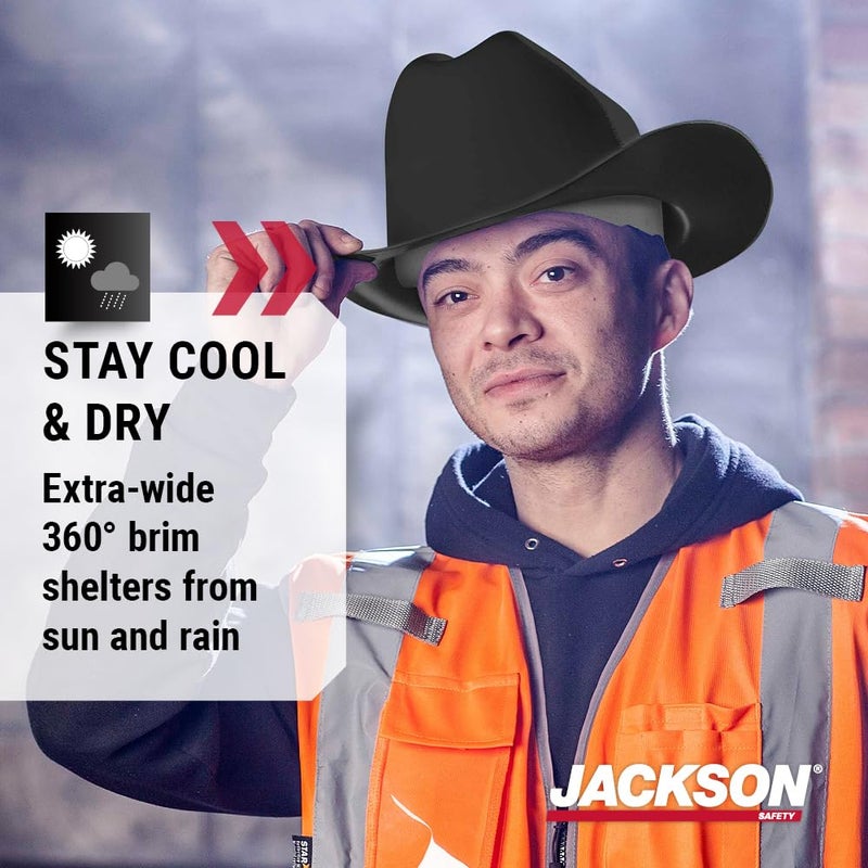 Jackson Safety خوذة جاكسون سيفتي كاوبوي - غير مهوّاة، حافة كاملة، خوذة أمان بتعليق 4 نقاط للرجال والنساء - متوافقة مع ANSI Z89.1 فئة E و OSHA - مصنوعة في الولايات المتحدة - Image 3