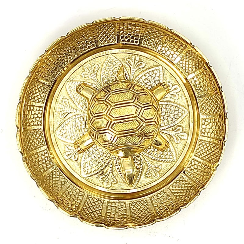 XOMARK Vastu Feng Shui Brass Tortoise with Plate for Career Opportunities and Good Luck Brass Turtle Metal Kachua Plate Handicraft Decor Gift Items for Home Office - Image 1
