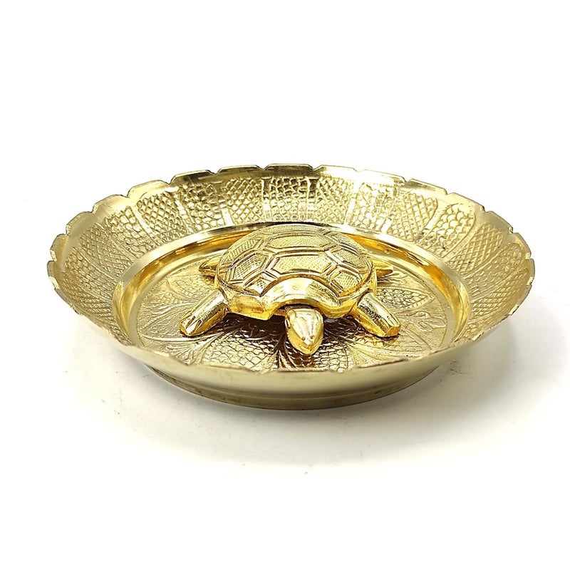 XOMARK Vastu Feng Shui Brass Tortoise with Plate for Career Opportunities and Good Luck Brass Turtle Metal Kachua Plate Handicraft Decor Gift Items for Home Office - Image 2