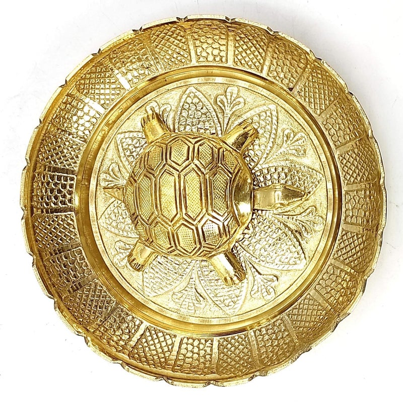 XOMARK Vastu Feng Shui Brass Tortoise with Plate for Career Opportunities and Good Luck Brass Turtle Metal Kachua Plate Handicraft Decor Gift Items for Home Office - Image 5
