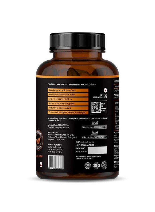 Nirvasa Omega 3 Salmon Fish Oil Capsules (Triple Strength) for Men & Women|1250mg Salmon Fish Oil,560mg EPA & 400mg DHA|No Fishy Burps|Supports Healthy Heart,Brain & Bones - 60 Softgels x 2,100 grams - Image 3