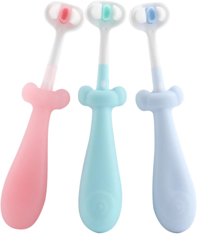3Pcs Kids Toothbrush Set Soft Bristles For Boys And Girls Blue Green Pink - Image 2