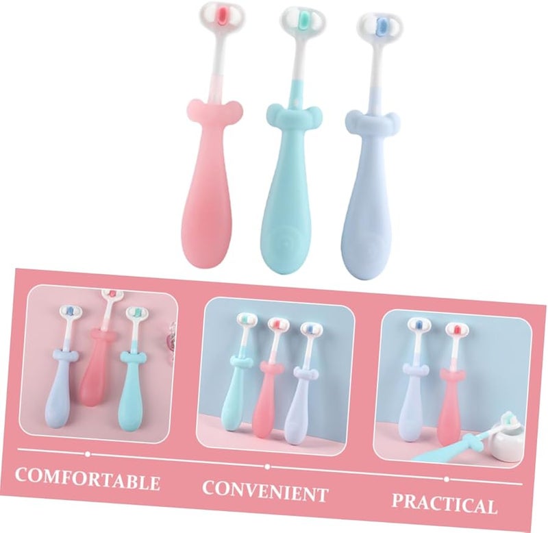 3Pcs Kids Toothbrush Set Soft Bristles For Boys And Girls Blue Green Pink - Image 3
