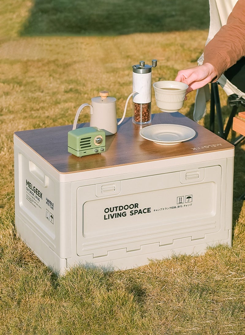 Outdoor Camping Storage Box Side Opening Camping Wooden Lid Folding Box Car Trunk Storage Box Sundry Storage Box (1pc) - Image 1