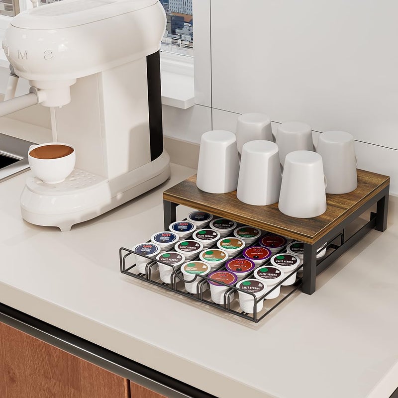 Dazioter Coffee Pod Holder Drawer 1 Tier for K Cup Capsule Pods Storage Organizer Under Coffee Pot Storage Sliding Drawer (Black, 1 Tier) - Image 2