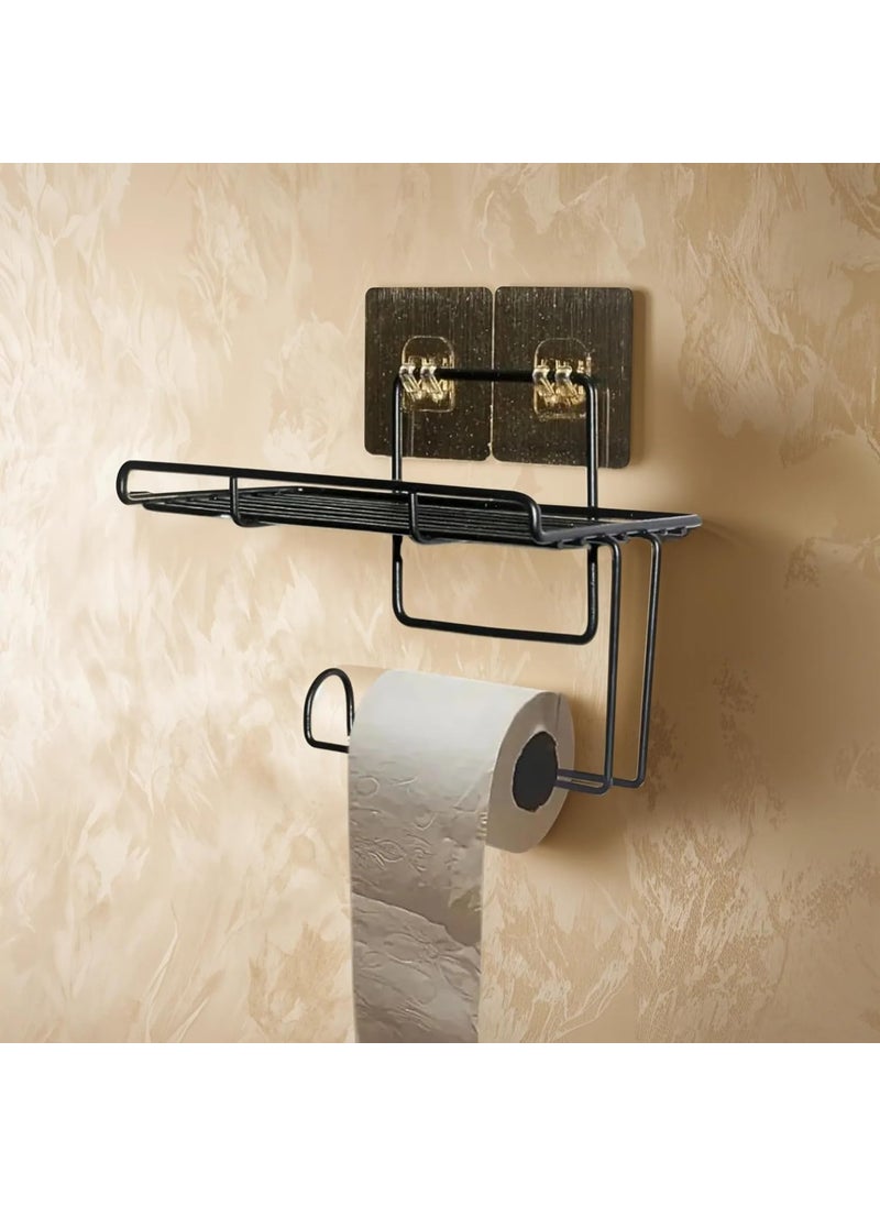 XTEND Xtend GI Steel Self Adhesive Toilet Paper HolderTissue Paper Roll Holder with Mobile StandTowel Bar Hanger Storage RackBathroom AccessoriesBlack  - Image 1