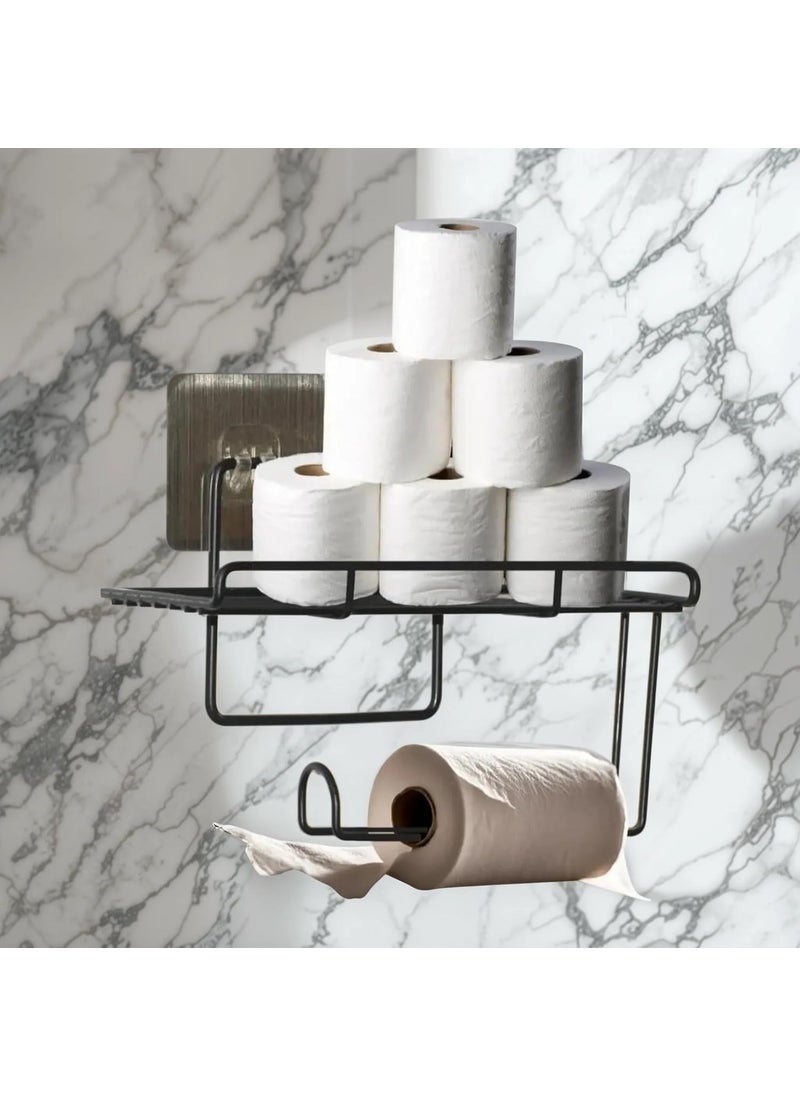 XTEND Xtend GI Steel Self Adhesive Toilet Paper HolderTissue Paper Roll Holder with Mobile StandTowel Bar Hanger Storage RackBathroom AccessoriesBlack  - Image 3