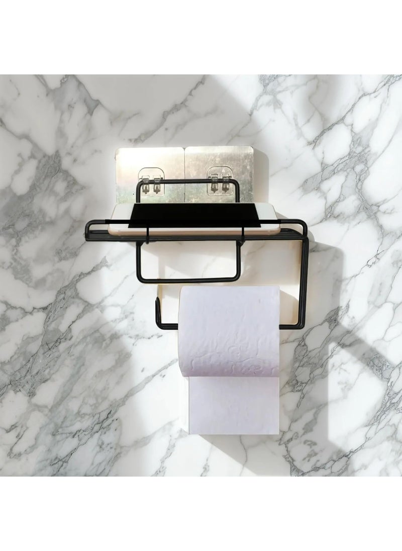 XTEND Xtend GI Steel Self Adhesive Toilet Paper HolderTissue Paper Roll Holder with Mobile StandTowel Bar Hanger Storage RackBathroom AccessoriesBlack  - Image 4